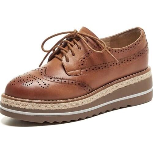 ROYESIC 2021，British college style, sports, lace up, Brock, Derby, thick sole, single shoe, natural full leather, handmade women