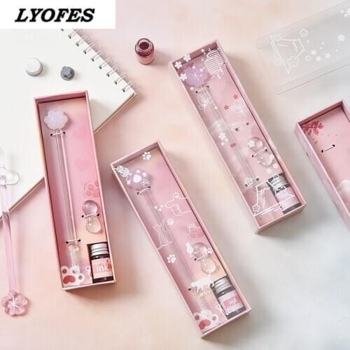 Crystal glass pen star sakura Blossom dip pen flash powder fountain pen 12 color ink gift box set writing supplies Diamonds