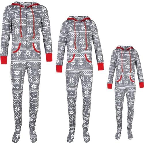 Family Matching Outfits Winter Christmas Hooded Harlan Jumpsuit Parent Child Wear Father Mother Kids Girls Boy Baby Home Clothes