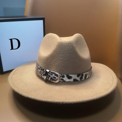HT233 Women Men Leopard Belt Fedoras hats Western Cowboy Hat Wide Brim Cowgirl Jazz Equestrian Sombrero Cap