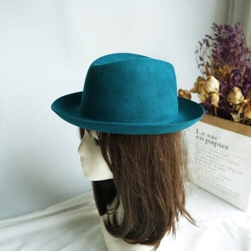202101-panshi-juanbian spring autumn solid small brim jazz hat wool fedoras hat cap men women leisure panama hat