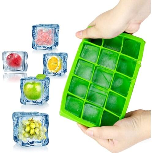 15 Grids Silicone Square Shape Form Ice Cube Mold Tray Fruit Popsicle Ice Cream Maker for Wine Kitchen Bar Drinking Accessories