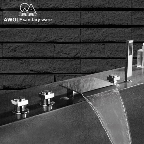 Bathroom Bathtub Shower Set Big Waterfall Faucet Splited Deck Mounted Basin Faucet Solid Brass Hot Cold Mixer Tap Chrome ML8061