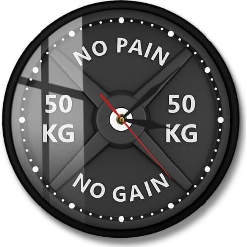 50KG Barbell 3D NO PAIN NO GAIN Modern Wall Clock Weight Lifting Dumbbell Bodybuilding Wall Watch Gym Workout Strongman Gift