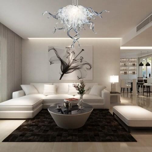 Contemporary Transparent White Ceiling lights Living Room Indoor Home Lighting LED Hand Blown Glass Chandeliers for Dining Room
