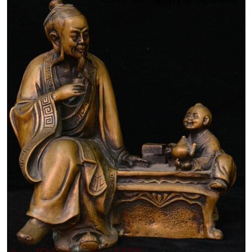 Old China Folk Bronze Gentleman immortal Tong zi Boy kid Babe Child Bairn Statue