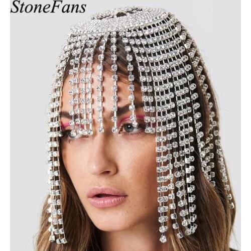 Stonefans Bling Bling Rhinestone Wig Chain Hair Clips for Women Handmade Crystal Multi-Layer Hair Jewelry Hair Hat Accessories