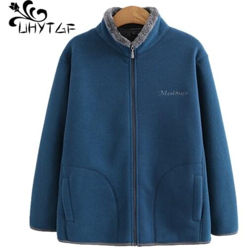 UHYTGF Polar Fleece Warm 5XL Plus Size Sportswear Women Middle-Aged Elderly Casual Wild Autumn Jacket Elegant Female Clothes1239