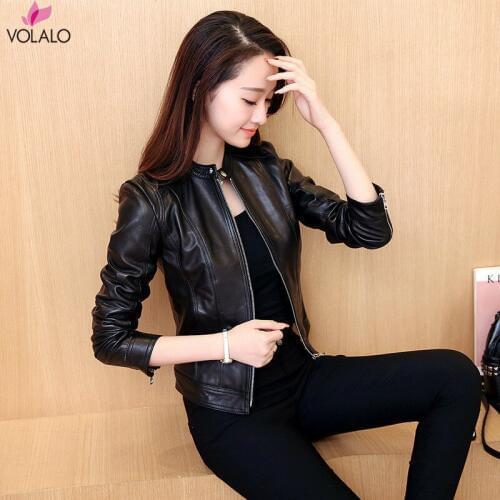 2020 Spring Autumn Women PU Short Jackets Motorcycle Leather Jacket Solid Casual Coat Streetwear