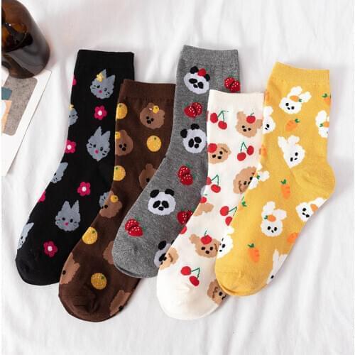 Kawaii Cartoon Bear Dog Animals Woman Socks Cotton Japanese Korean Style Spring Autumn Funny Socks Women 12801