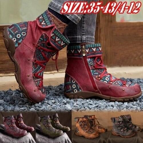 Womens Ladies Retro Bohemian Style Ankle Zip Short Boots Booties Casual Shoes Womens Winter Boots Botas mujer invierno 2020