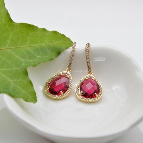 Gold Earrings Red Water Drop Micro inlay Cubic Zircon Dangle Earrings for women trendy fashion jewelry making