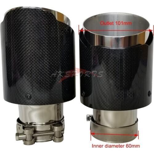 1PC Inlet 60mm Out 101mm Car Styling Glossy Stainless Steel Muffler End Pipe Exhaust Pipe Tip Muffler Pipe Carbon Exhaust Tip