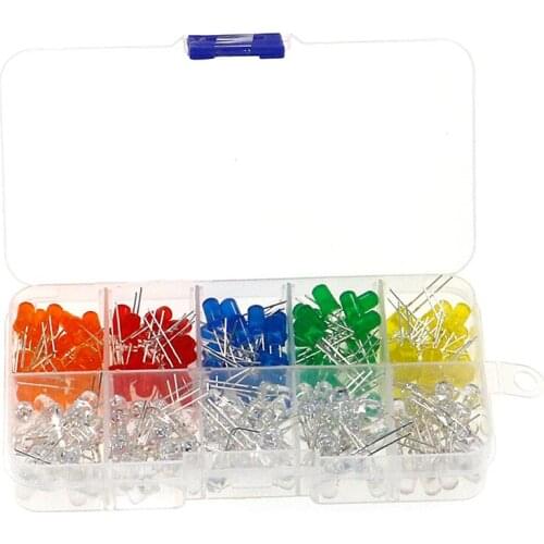 200pcs 5mm LED Diode Light Round Bright White Yellow Red Green Blue Assortment Assorted Kit DIY Box