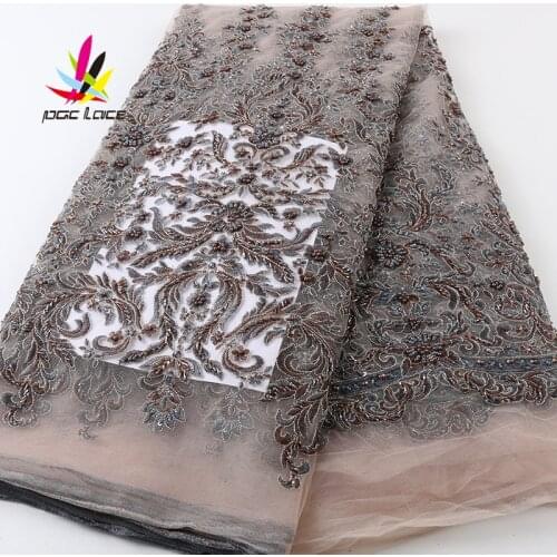 2021 Newest Luxury Beaded Lace High Quality African Lace Fabric Handmade Lace Dresses Fabric for Wedding Bridal Lace Fabric