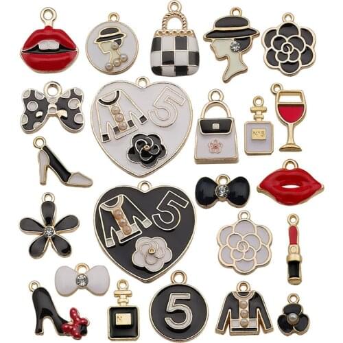 23Pcs/Lot Rhinestone Alloy pendant lipstick powder pan earrings necklace pendant Drop Oil Button For Diy Jewelry Accessories