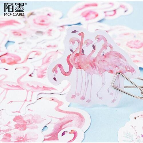 45pcs/box Stationery Stickers Pink Flamingo DIY Sticky Paper Kawaii Handmade Stickers For Decoration Diary Scrapbooking Stickers