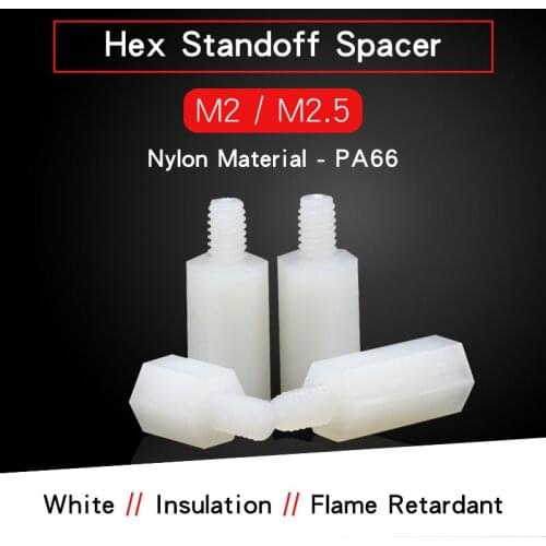 50 PCS Hex Nylon Standoff Spacer Screw M2 M2.5 Thread Length 6 mm White Color Hexagon Stud For PCB Computer PC Motherboard