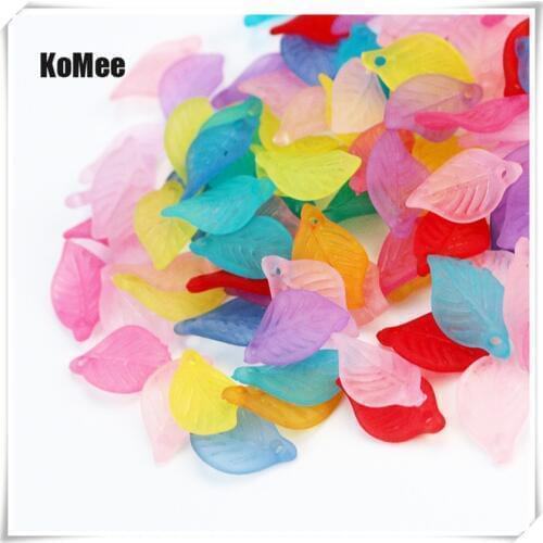 New Style 100pcs/lot Acrylic Leaf Beads 18x11mm Necklace Craft DIY Beads For Jewelry Making Frosted Acrylic Spacer Charm Beads