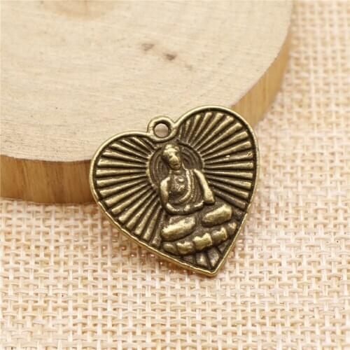 Free shipping 17pcs 23x24mm antique bronze Buddhas Heart charms diy retro jewelry fit Earring keychain hair card pendant