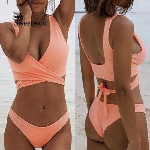 Pink Sexy Push Up Bikini 2020 New Arrival Padded Bandage Swimsuit Female Low Waist Swimwear Women Brazilian Biquini SWEETWOO