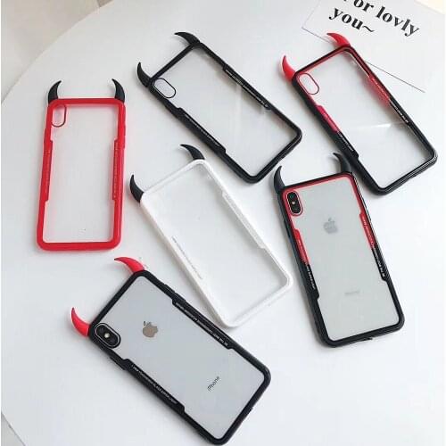 Ultra-thin Cute 3D Devil Horn Phone Case For iPhone 12 11 Pro MAX XS MAX 5 5 5s se 6 6S 7 8 Plus X XR Transparent Acrylic Coque