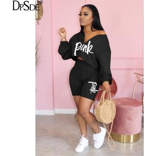 DPSDE 2020 new fashion street casual style sets short sleeve zipper short top elastic short pants printed two piece sets