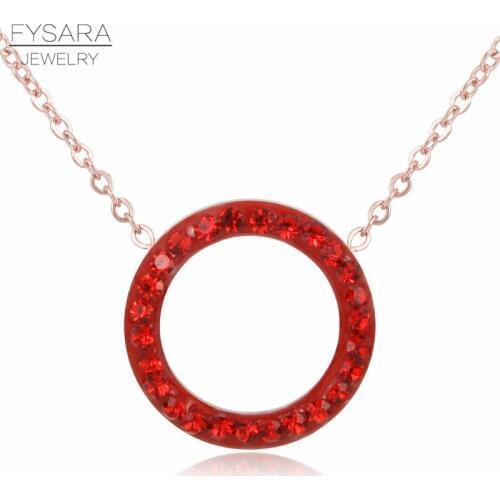 FYSARA Shiny Paved Tiny Red Crysrals Circle Round Necklaces & Pendants Rose Gold Color Love Clavicle Necklaces For Women