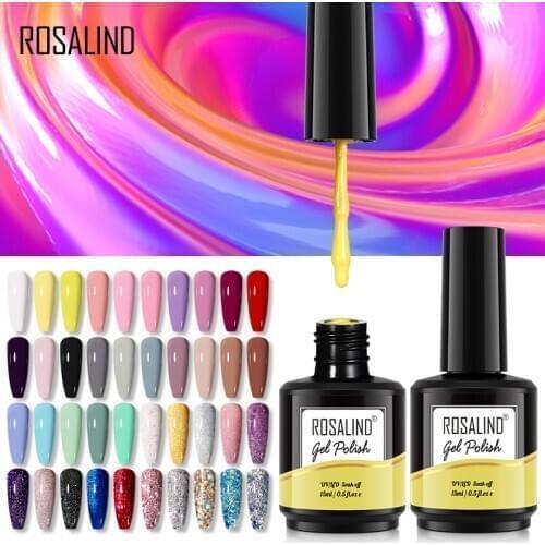 ROSALIND Gel Lacquer Hybrid Varnishes Nail Art Polish Semi permanent UV Gel Polish 15ml Pure Color Soak Off Base Top Primer