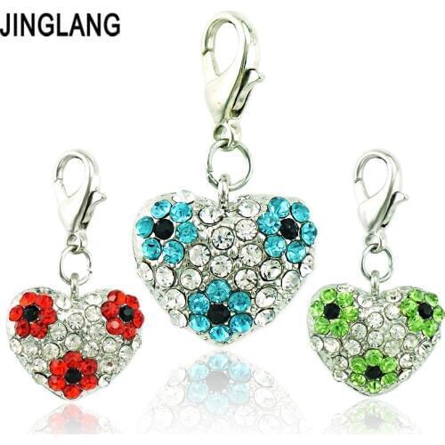 JINGLANG 50 pieces/Lot Charm With Lobster Clasp Dangle Rhinestone Peach Heart Pendants DIY Charms For Jewelry Making Accessories