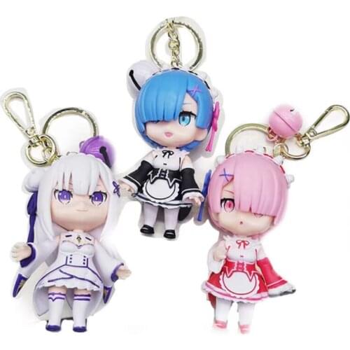 Anime Peripheral Re:Life In A Different World From Zero Key Ring Pendant Rem Ram Cute Keychain Accessories Car Decoration Gift