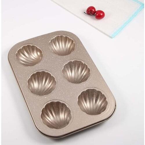 Creative 6-hole Even Cup Non-stick Cake Mold Golden Sprinkled Shells Mini DIY Muffin Mold Non-stick Bakeware Mould Wholesale