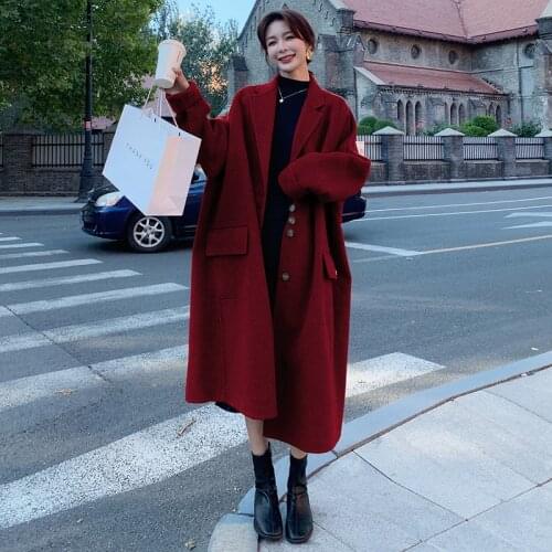 Thickened Anti-Pilling Female Jacket Womens Winter Woolen Coat 2021 New Khaki Loose Fashion Long Single-Breasted Big Pocket