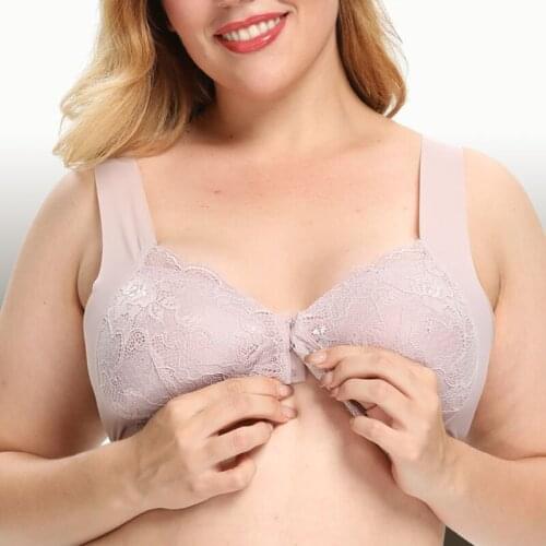 M-5XL plus size underwear no steel ring bra front buckle seamless vest lace bra beautiful back plus size underwear nursing bra