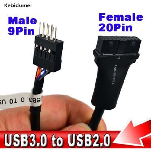 Kebidumei Premium Quality 13CM Mainboard Motherboard USB 3.0 20 Pin to USB 2.0 9 Pin Housing Extension Adapter Cable For Desktop