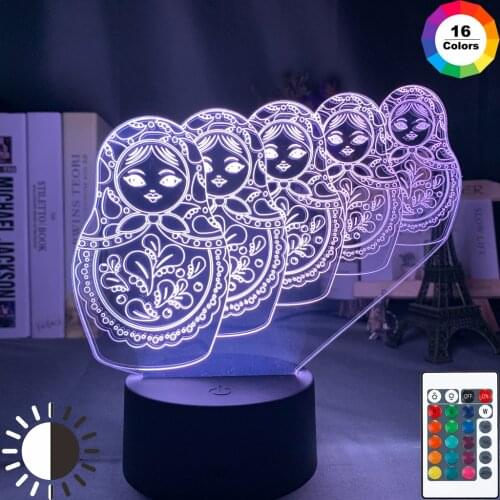 Matryoshka Doll 3d Illusion Led Night Light 7 Color Changing Touch Sensor Nightlight for Home Room Decor Kids Table 3d Lamp USB