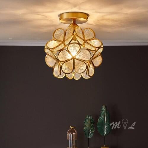 Copper Flower Ceiling Lights Led Glass Art Light for Living Room Bedroom Kitchen Bathroom Light Home Lighting Deco Ceiling Lamp