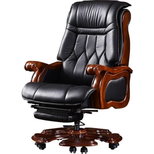 Fashion Minimalist Modern Computer Home Recliner Lift Swivel Chair Leather Executive Massage Solid Wood Office Chair Leather