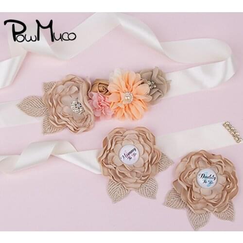 Powmuco Fashion Artificial Flowers Women Sash and Brooch Set DIY Bridesmaids Dress Waistband Cute Maternity Photography Props