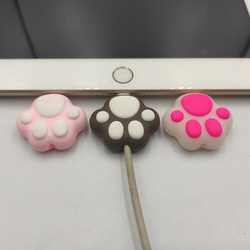 Cartoon Pink Cat Paws Cable bite protector for Original iphone usb cable Cartoon organizer winder Cute Animal Cable Holder