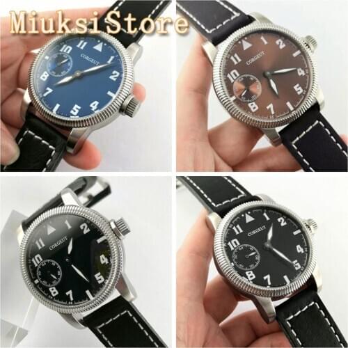 Corgeut 2020 new mens top big watch silver case black/blue/coffee dial luminous 17 jewels hand winding 6497 movement mens watch