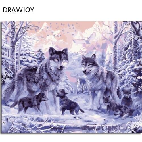 DRAWJOY Framed DIY Painting By Numbers Wolvesl Digital Oil Painting On Canvas Home Decoration Wall Art GX8366 40*50cm