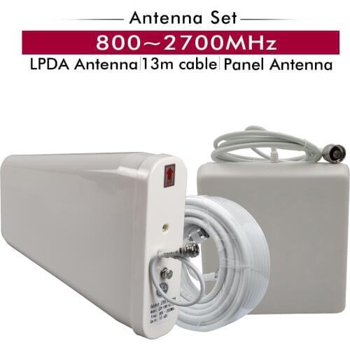 Outdoor LPDA Antenna+Indoor Panel Antenna+13 Meters White Cables Accessories Set for 800~2700MHz 2G 3G 4G Mobile Signal Repeater