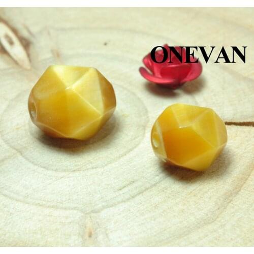 ONEVAN Natural Golden Tiger Eye Diamond Cutting Faceted Beads Stone Bracelet Necklace Jewelry Making Diy Accessories Gift Design
