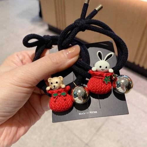 New Year Cute Animals Hair Accessories Elastic Hair Bands Child Cartoon Bear Bunny Snowman Hair Ties Ropes Headdress Wholesale