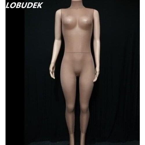 Solid Nude Mesh Transparent Stretch Leotard Bar Nightclub DJ Pole Dancing Skinny Jumpsuit Sexy See Through Stage Wear Costume