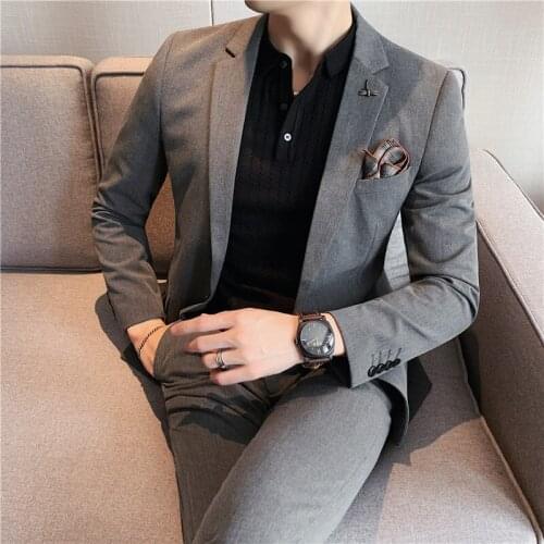 Solid Color Classic Mens Suit 2 Pieces Business Slim Formal Casual Suit Office Work Prom Wedding Suits Party Stage Men Clothing