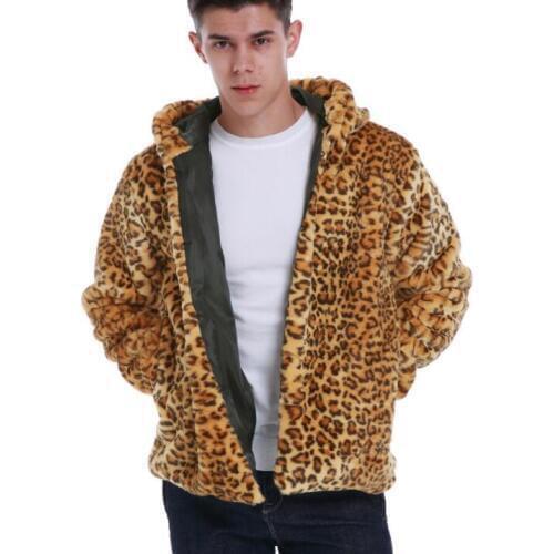 Autumn leopard print faux mink leather jacket mens winter thicken warm fur leather coat men jackets hooded jaqueta de couro B22