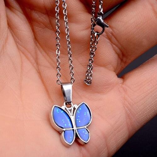 JUCHAO Mood Necklaces Temperature Control Color Change Butterfly Pendant Necklace Stainless Steel Chain Jewellery Women Gift
