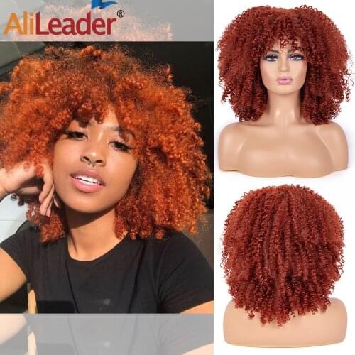 Alileader Afro Kinky Curly Wigs With Bangs For Black Women Cosplay Wigs Heat Resistant Short Curly Hair Synthetic Cosplay Wigs